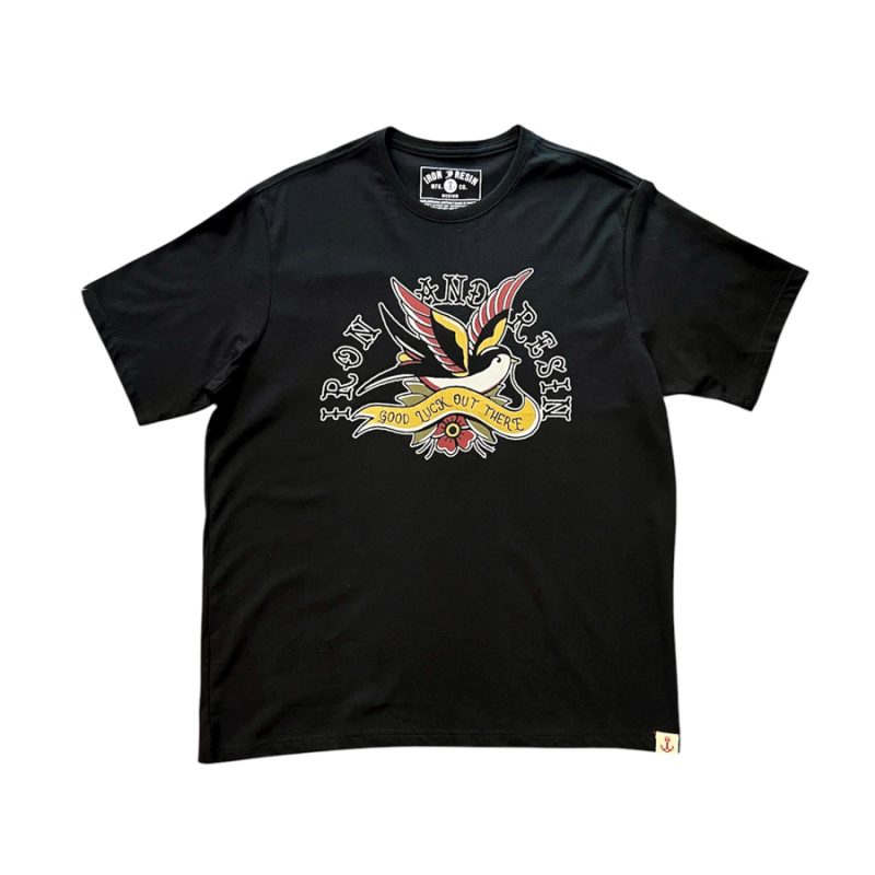 t-shirt banner swallow Iron and resin Ride with Mortimer
