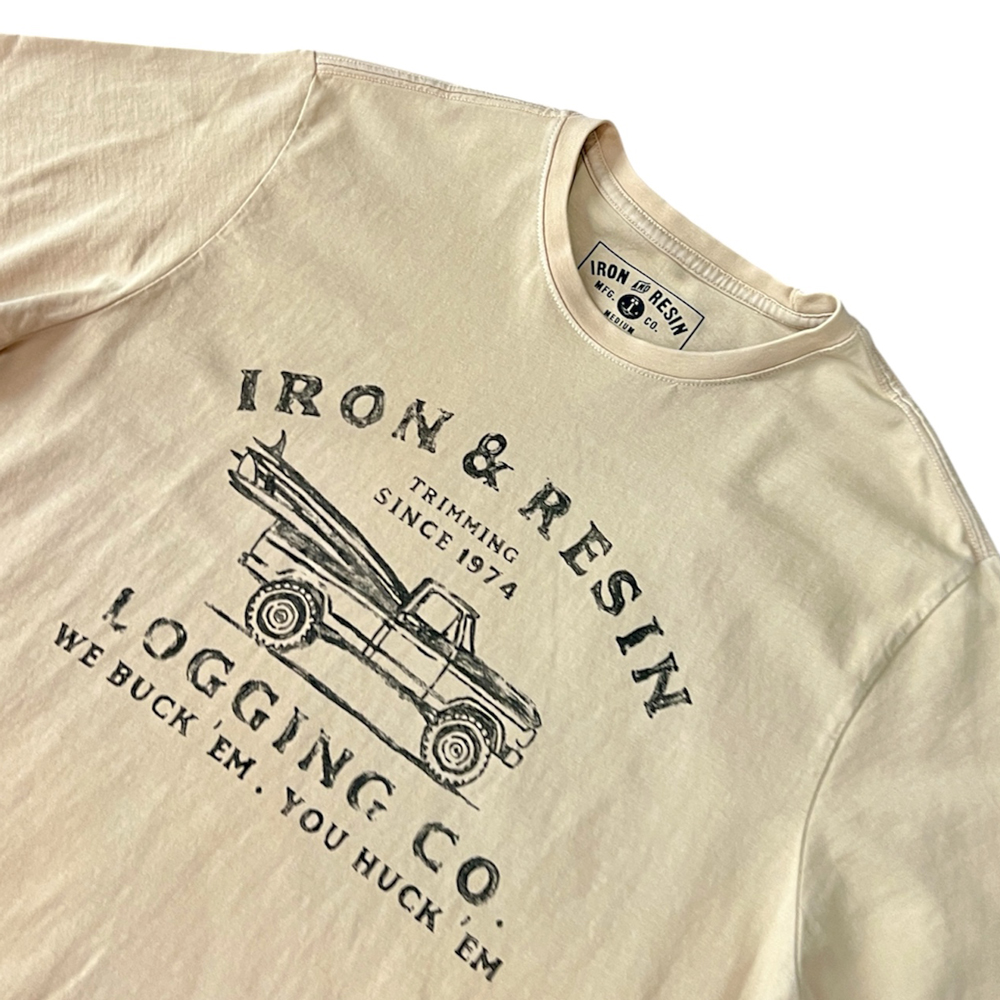 T-shirt logging iron and resin ride with mortimer